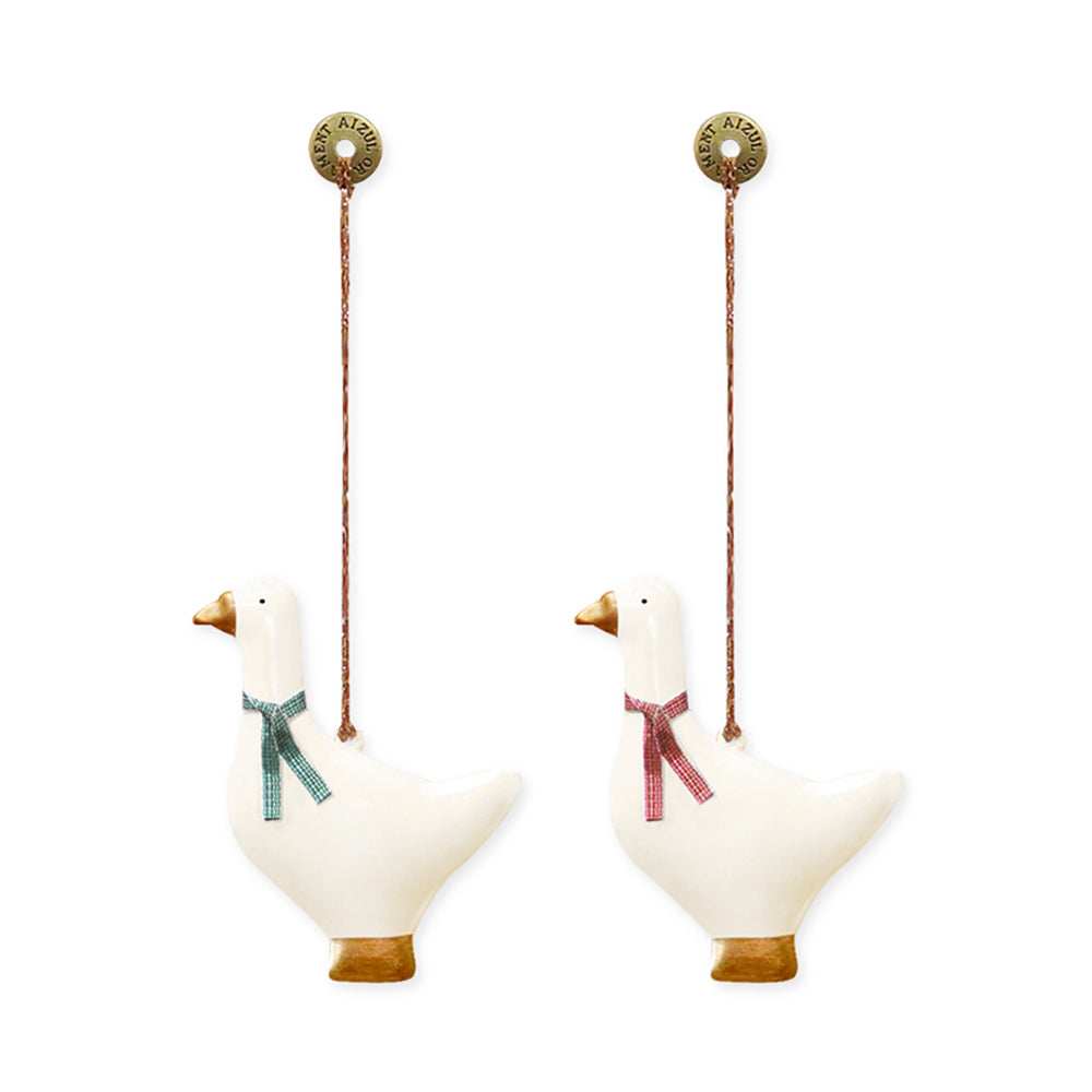 Christmas Ornaments - Goose Set 2 Pcs Metal Double Sided Crafts - miniature metal Christmas ornament in metal