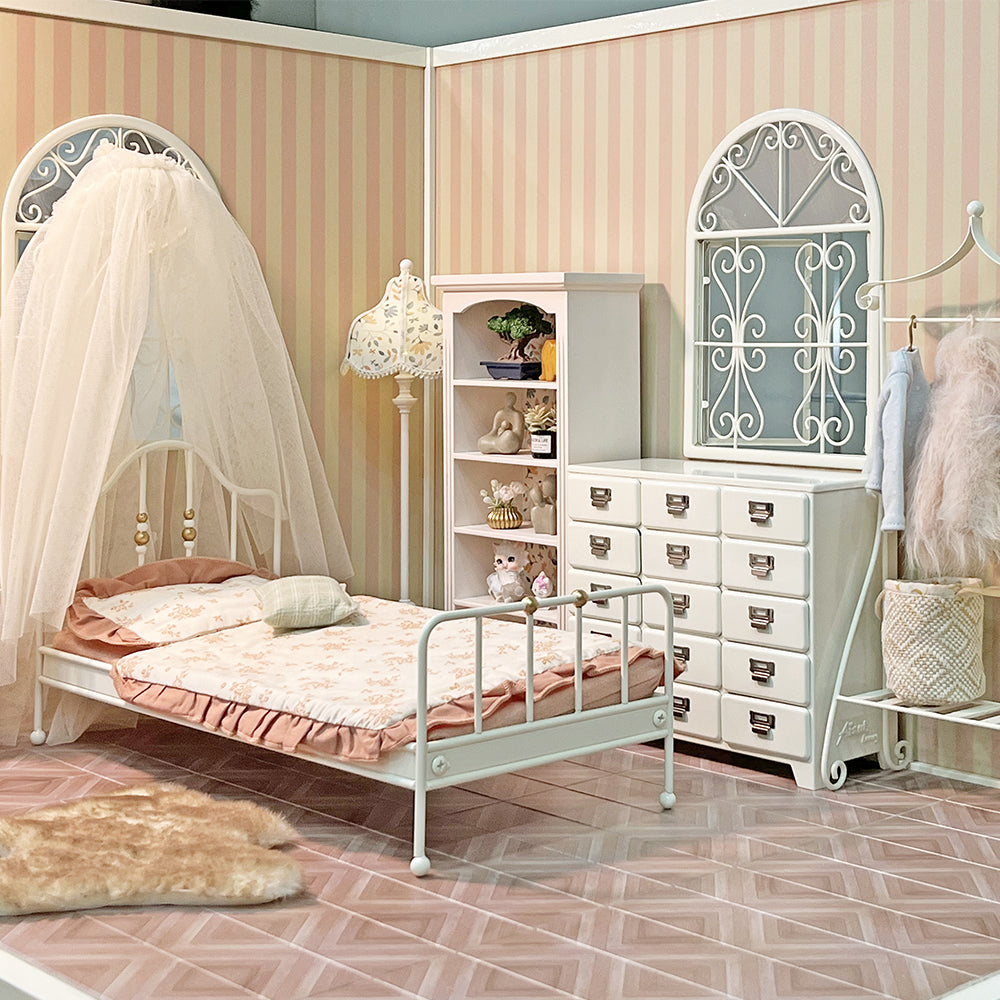 Double Side Floor- Rhombic Parquet Floor & Off White Flower Tile Floor Dollhouse Miniature - miniature dollhouse miniature