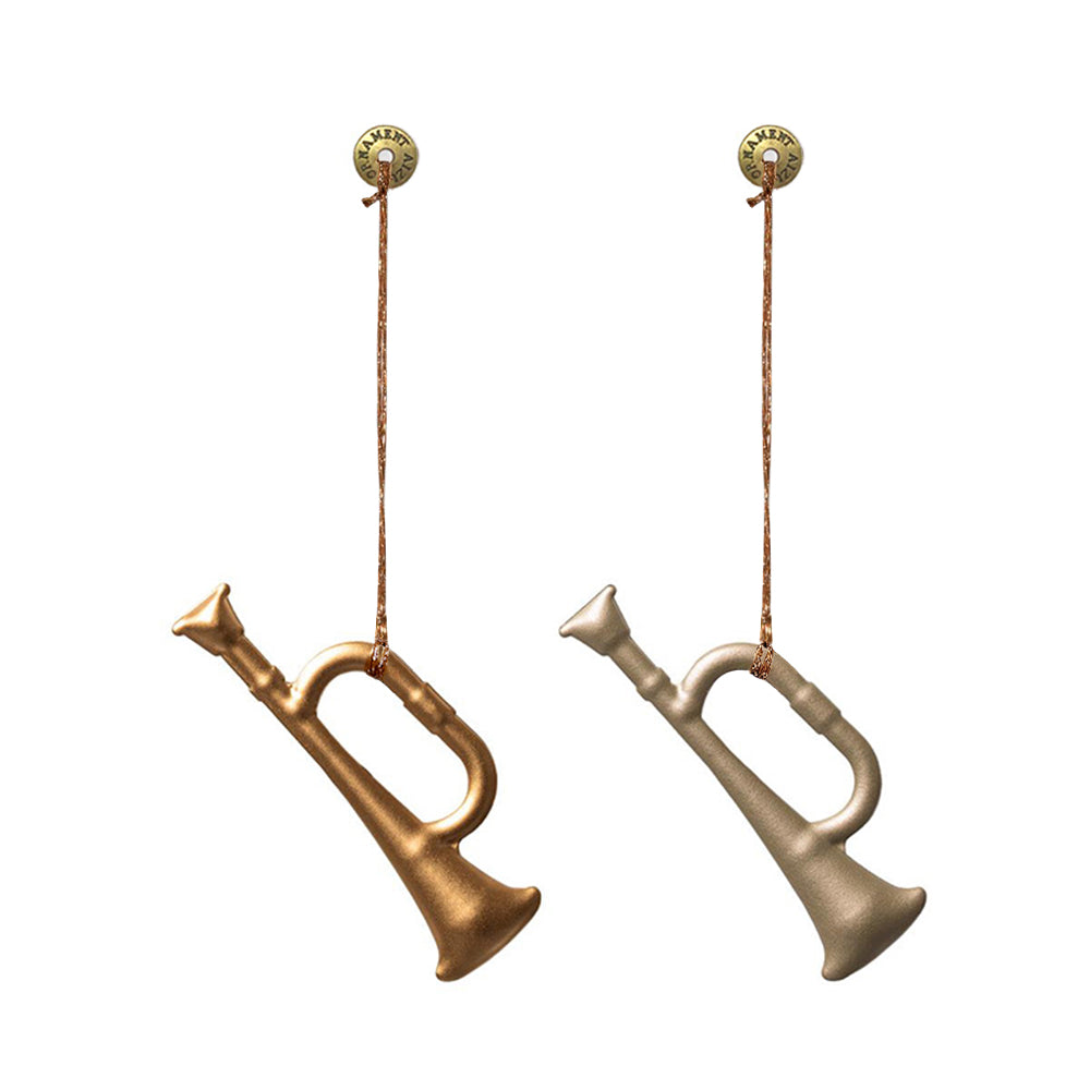 Christmas Ornaments - Trumpet Set 2Pcs Metal Double Sided Crafts - miniature metal Christmas ornament in metal