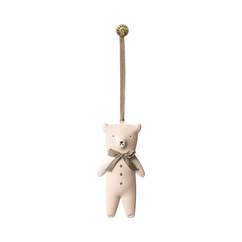 Christmas Ornaments-Double Sided Metal White Bear, Animal Pendant Hanging Decoration - miniature metal Christmas ornament in