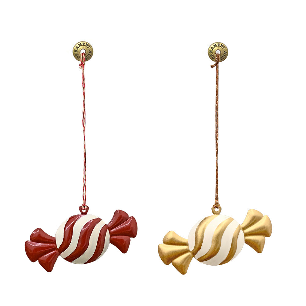 Christmas Ornaments - Candy Set 2 Pcs Metal Double Sided Crafts - miniature metal Christmas ornament in metal