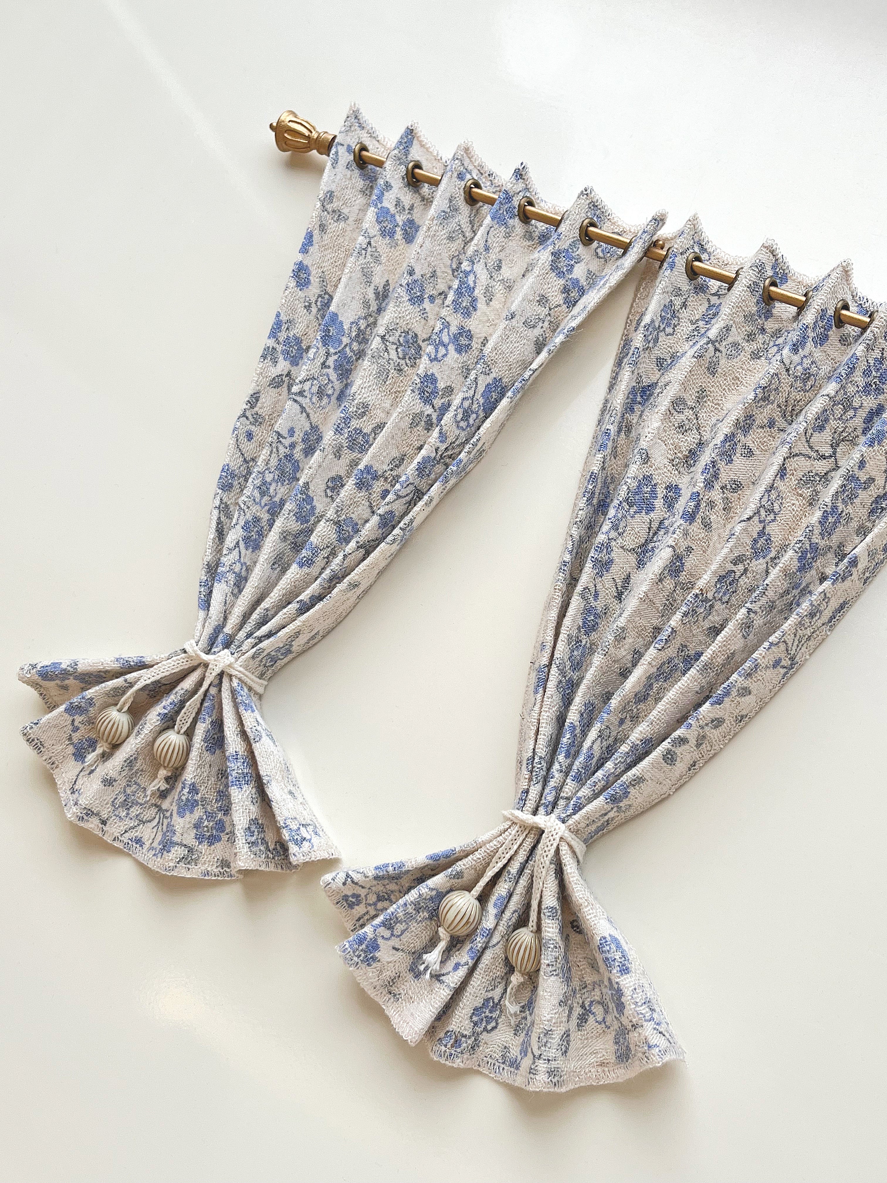 Window curtains 1/6 Scale dollhouse drape color - blue