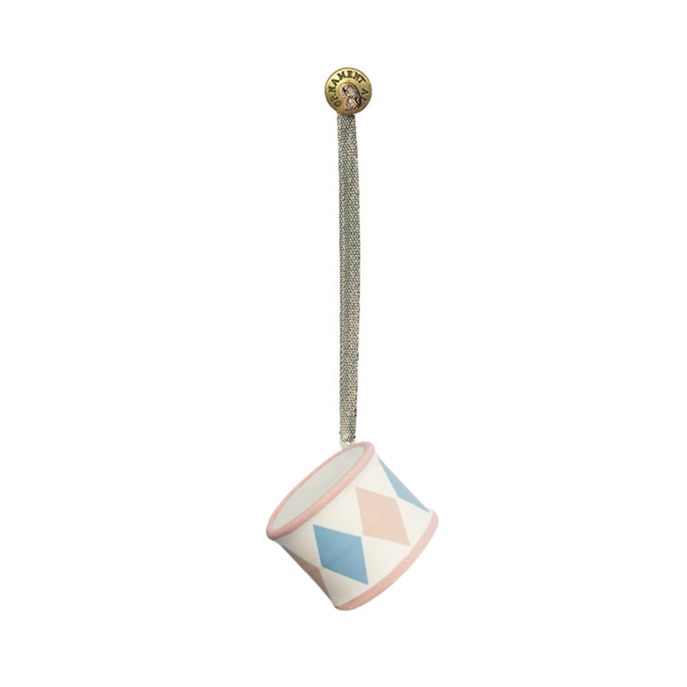 Christmas Ornaments- 3D Double Sided Metal Pink Drum Pendant Decoration - miniature metal Christmas ornament in metal