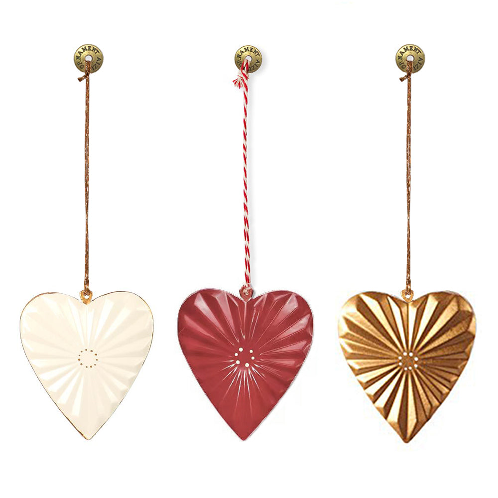Christmas Ornaments - White Heart Metal Double Sided Crafts - miniature metal Christmas ornament in metal