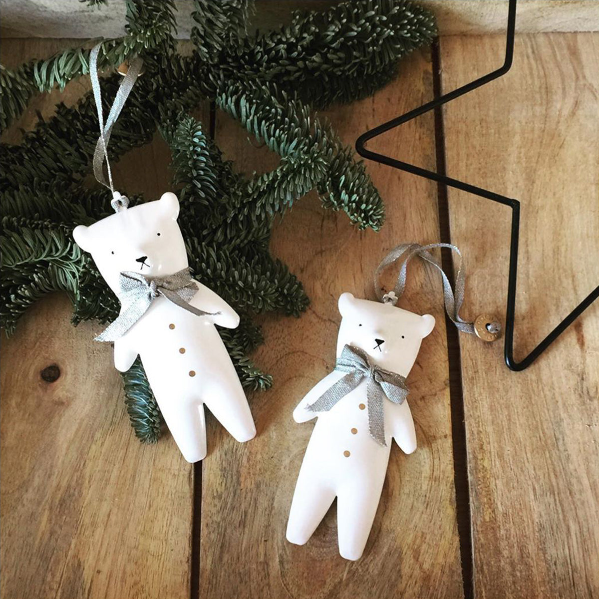 Christmas Ornaments-Double Sided Metal White Bear, Animal Pendant Hanging Decoration - miniature metal Christmas ornament in