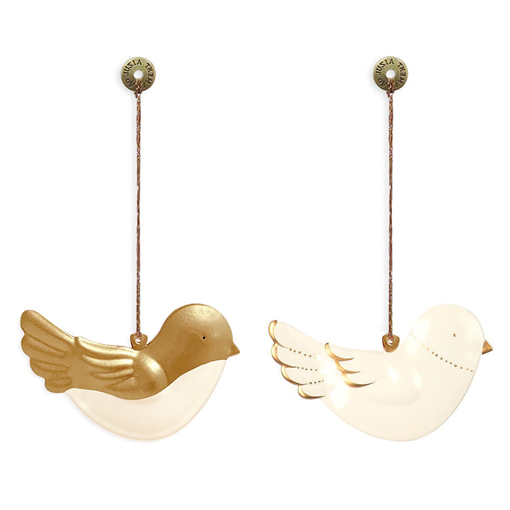 Christmas Ornaments - Bird Set 2Pcs Metal Double Sided Crafts - miniature metal Christmas ornament in metal