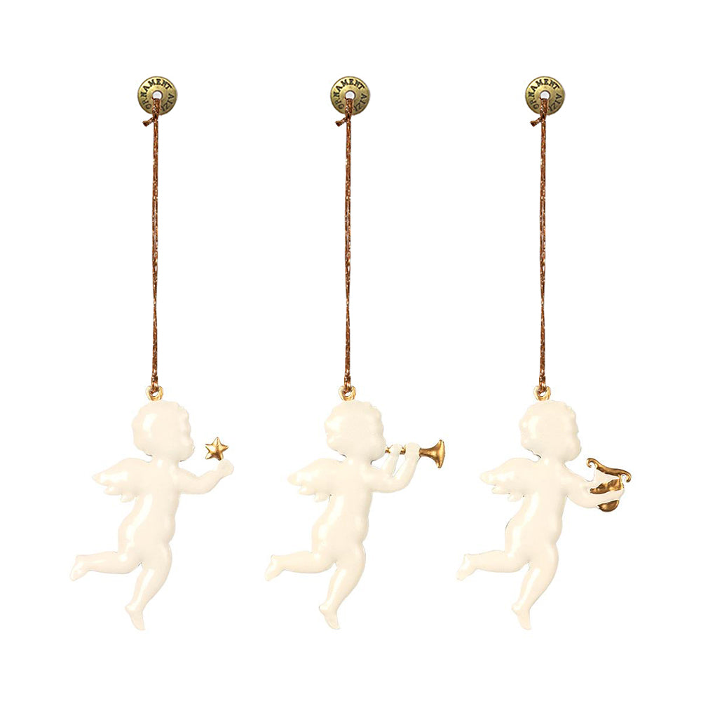 Christmas Ornaments - Angel Set 3 Pcs Metal Double Sided Crafts - miniature metal Christmas ornament in metal