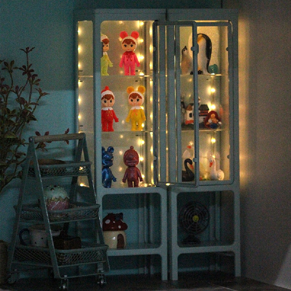 Black miniature display cabinet for Barbie-scale rooms, Blythe displays and BJD photography