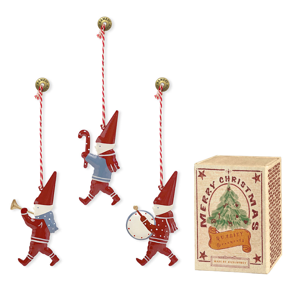 Christmas Ornaments - Pixie Set 3 Pcs Metal Double Sided Crafts - miniature metal Christmas ornament in metal, view 2