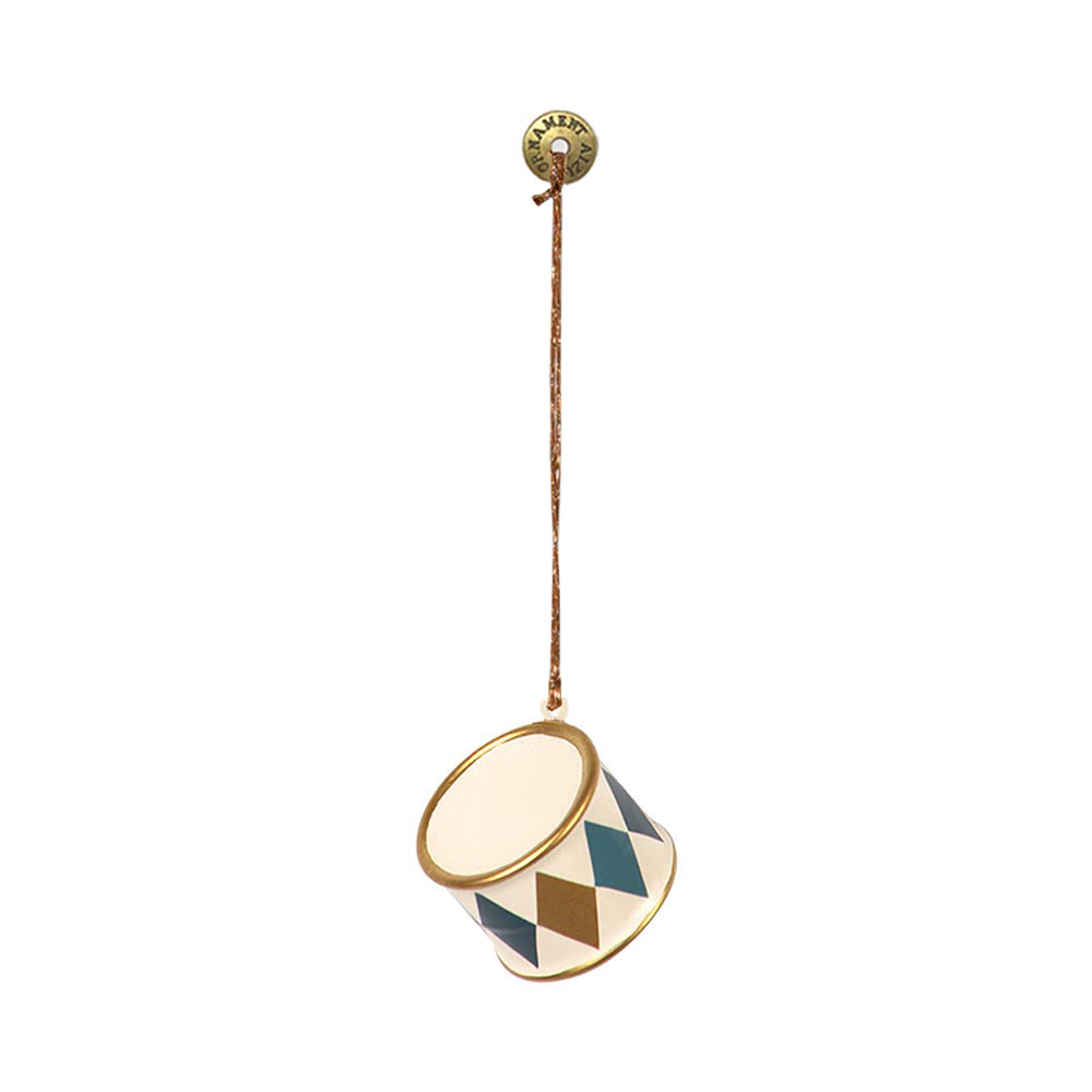 Christmas Ornaments- 3D Double Sided Metal Gold Drum Pendant Decoration - miniature metal Christmas ornament in metal