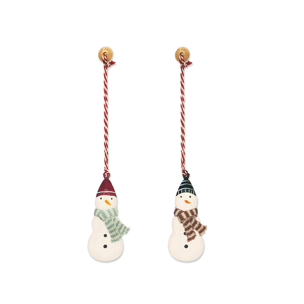 Christmas Ornaments - Snowman Set 2 Pcs Metal Double Sided Crafts - miniature metal Christmas ornament in metal