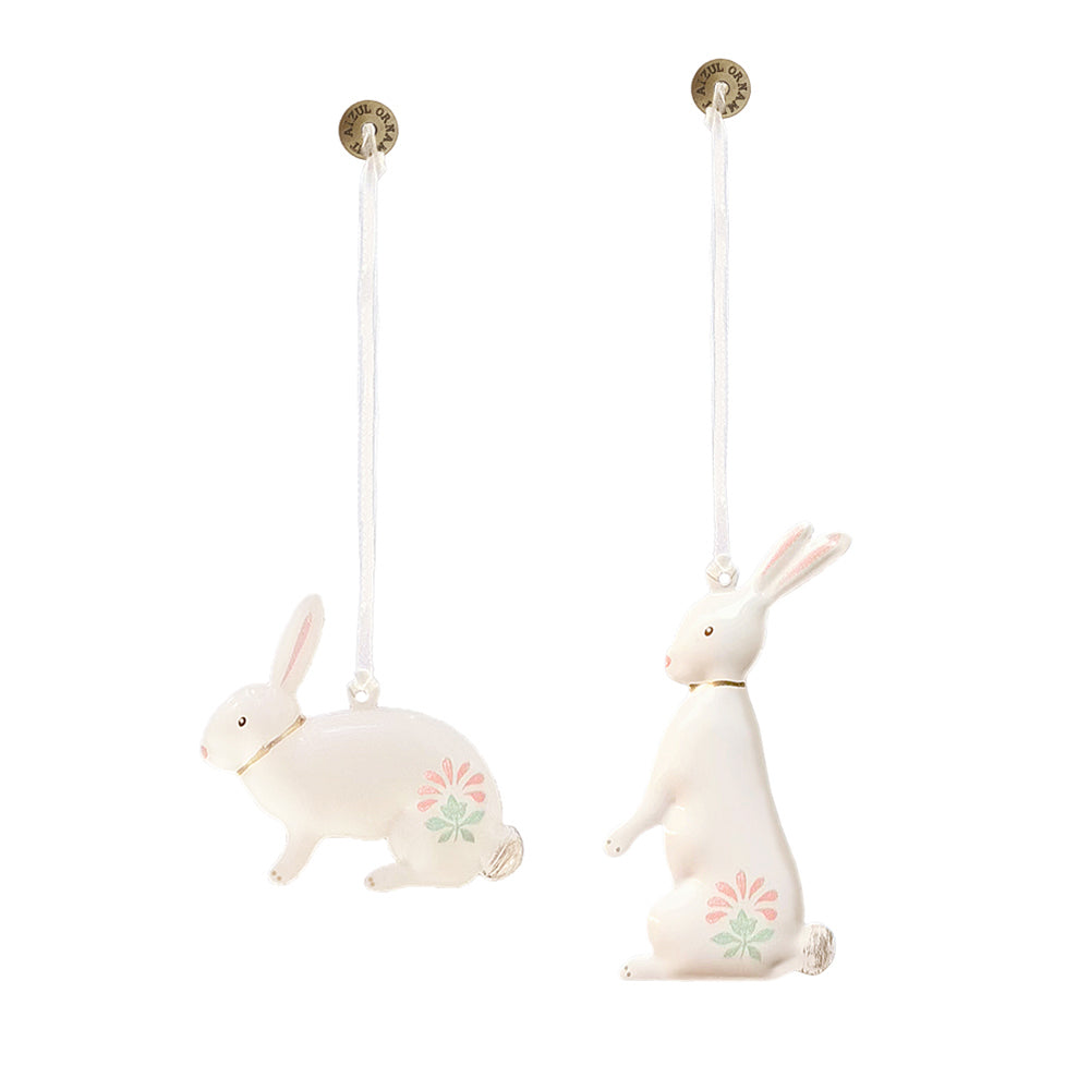 Christmas Ornaments - Bunny Set 2Pcs Metal Double Sided Crafts - miniature metal Christmas ornament in metal