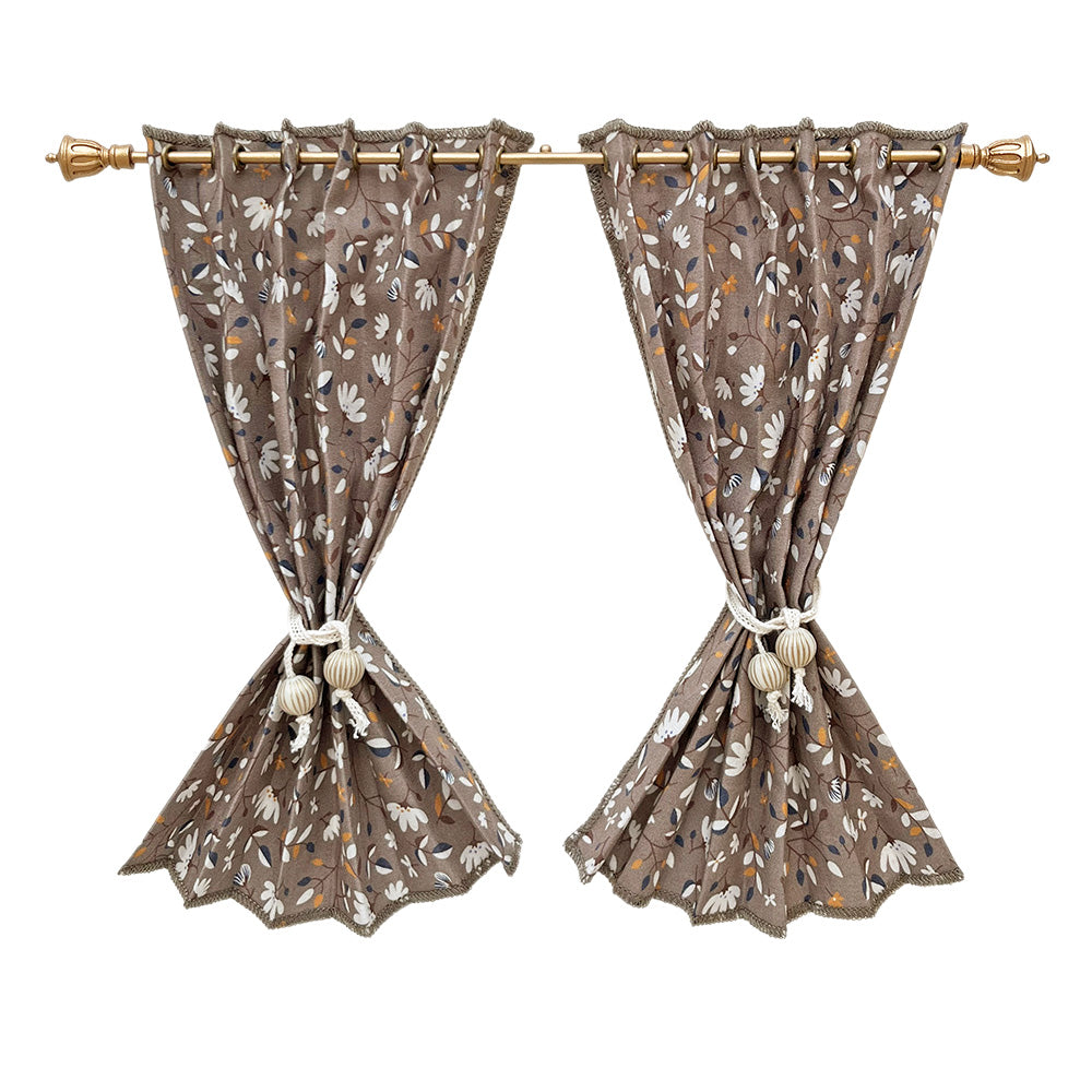 Window curtains 1/6 Scale dollhouse drape color - brown