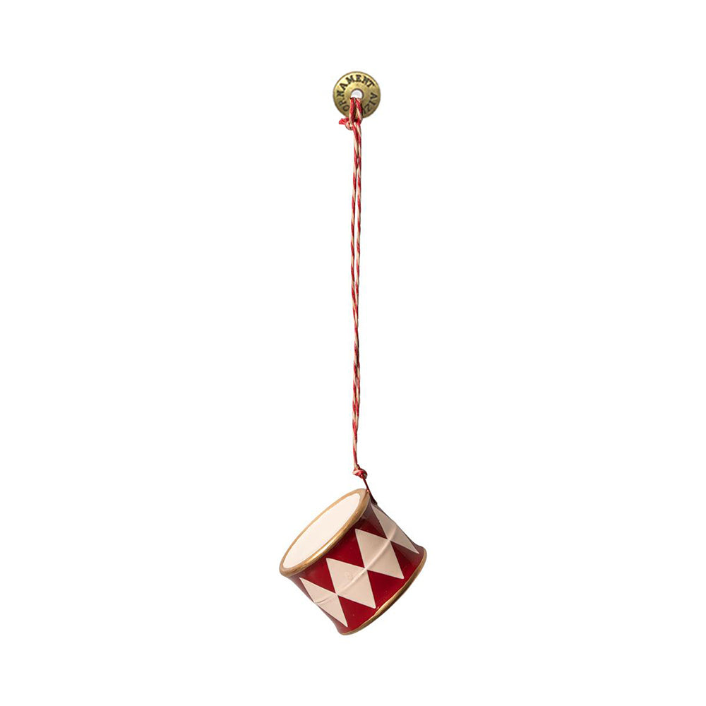 Christmas Ornaments- 3D Double Sided Metal Red And White Drum Pendant Decoration - miniature metal Christmas ornament in