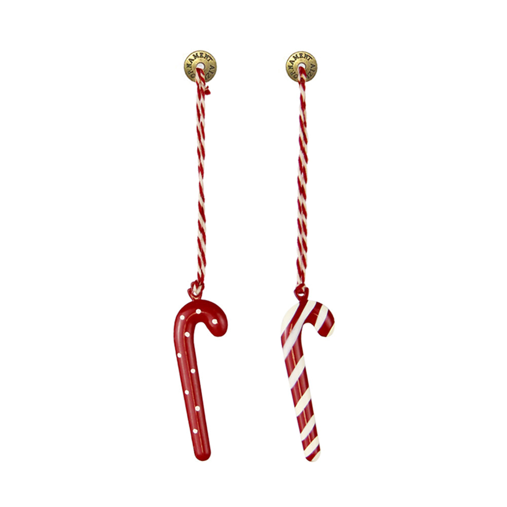 Christmas Ornaments-Double Sided Metal Cane With Dot Hanging Decoration - miniature metal Christmas ornament in metal