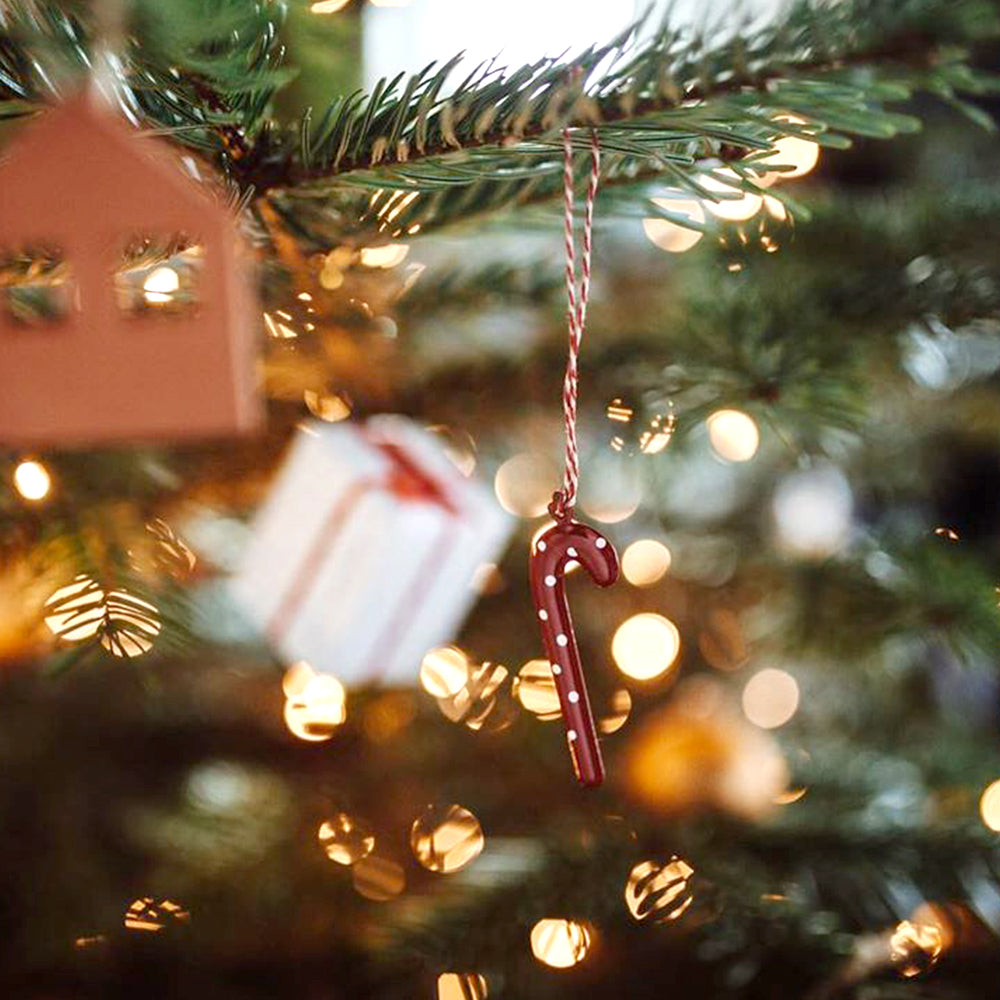 Christmas Ornaments-Double Sided Metal Cane With Dot Hanging Decoration - miniature metal Christmas ornament in metal, view 2