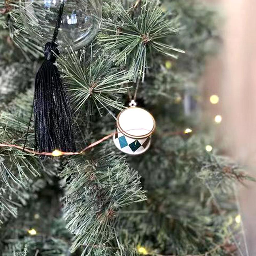 Christmas Ornaments- 3D Double Sided Metal Gold Drum Pendant Decoration - miniature metal Christmas ornament in metal, view 2