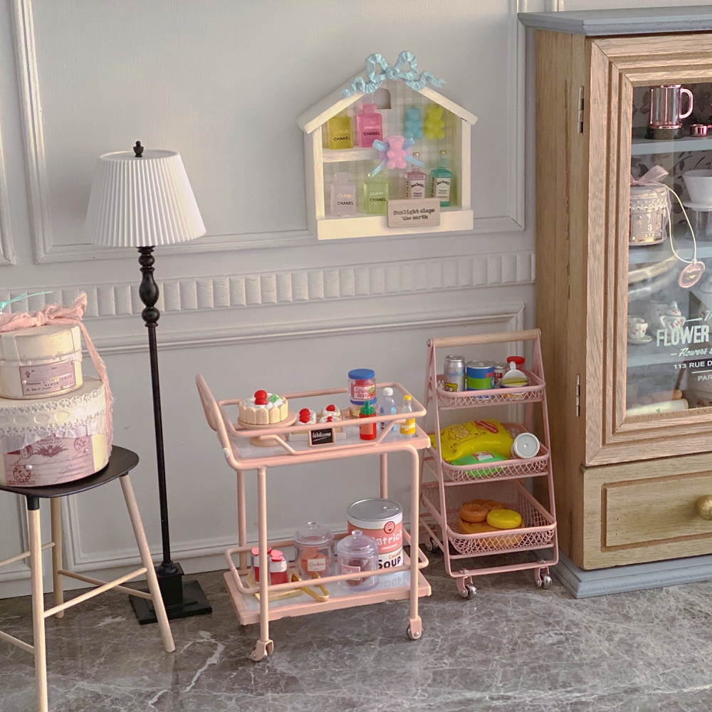 Triple Trolley Dollhouse - Pink 1/6 Scale Dollhouse Miniature - 1:6 scale miniature trolley in metal, wood, view 4