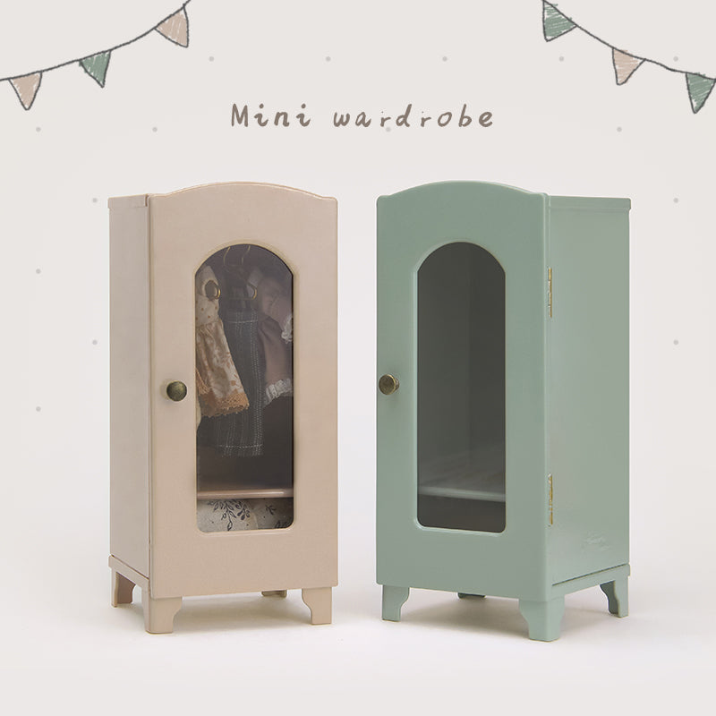 Mini Cabinet Dollhouse - Light Green 1/12 Scale Dollhouse Miniature - 1:12 scale miniature clothes rack in metal, view 2