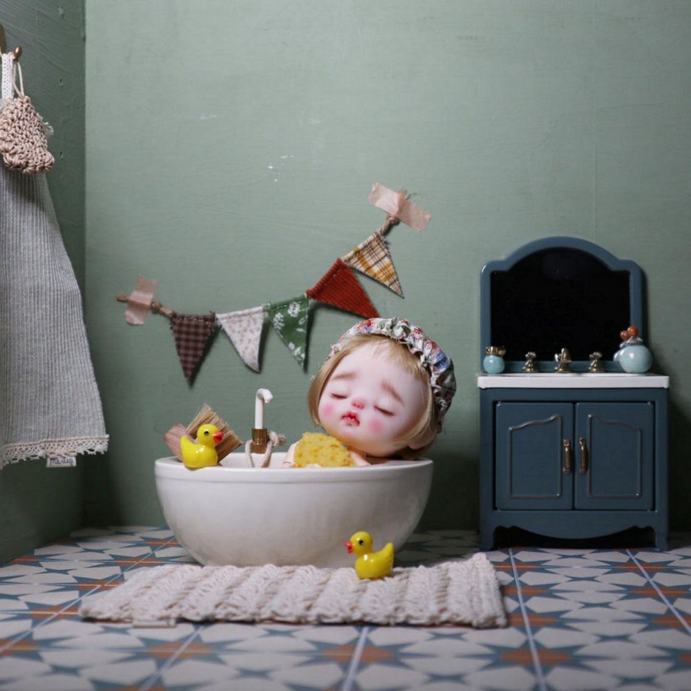 Bathroom Sink Dollhouse -Green 1/12 Scale Dollhouse Miniature - 1:12 scale miniature bathroom furniture in metal, view 6