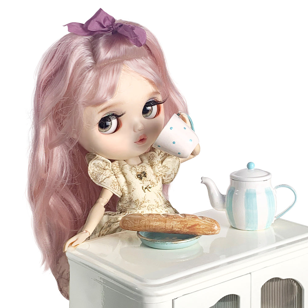 Cupboard Set Dollhouse-1/6 Scale Dollhouse Miniature - 1:6 scale miniature table and chair set in metal, polyresin, view 2