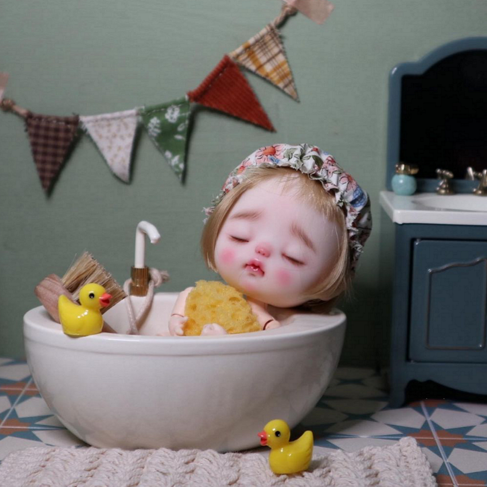 Bathtub And Shower Room Dollhouse - White Water Tap 1/12 Scale Dollhouse Miniature - 1:12 scale miniature clothes rack in