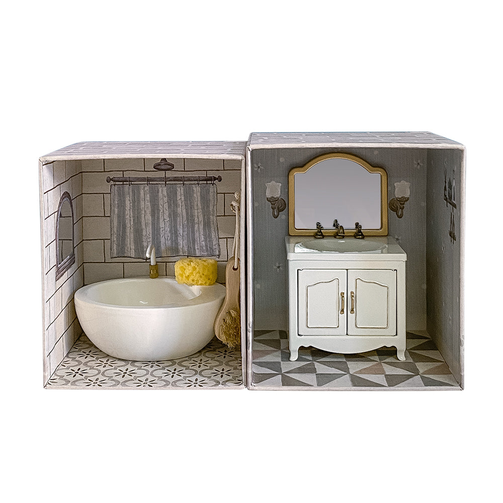 Bathtub And Shower Room Dollhouse - White Water Tap 1/12 Scale Dollhouse Miniature - 1:12 scale miniature clothes rack in