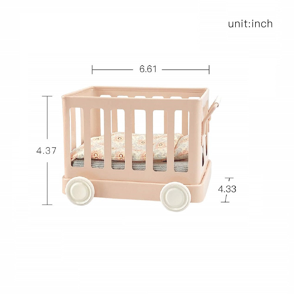 Baby Cot Dollhouse-Pink 1/6 Scale For 1/12 Dolls Dollhouse Miniature - 1:6 & 1:12 scale miniature bed in metal, view 3