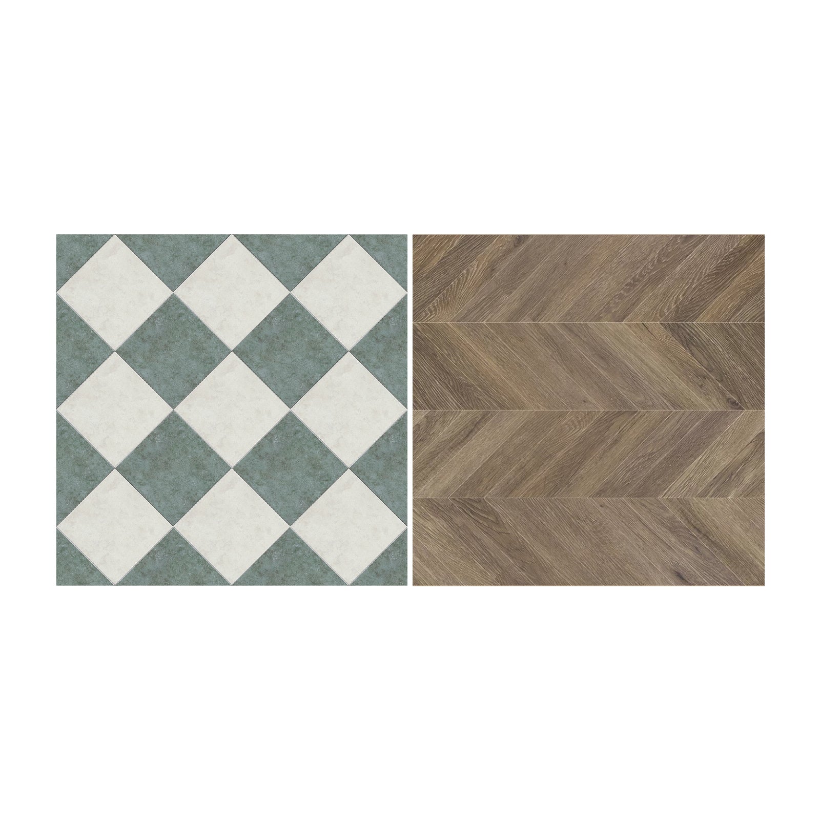 Double Side Floor- Herringbone Parquet Wood Floor & Teal Tile Floor Dollhouse Miniature - miniature dollhouse miniature in