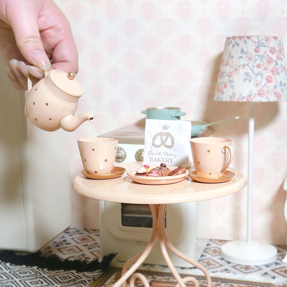 Tea Pot Set 7 Pcs Dollhouse - Aqua 1/6 Scale Dollhouse Miniature - 1:6 scale dollhouse miniature in metal, polyresin, view 2