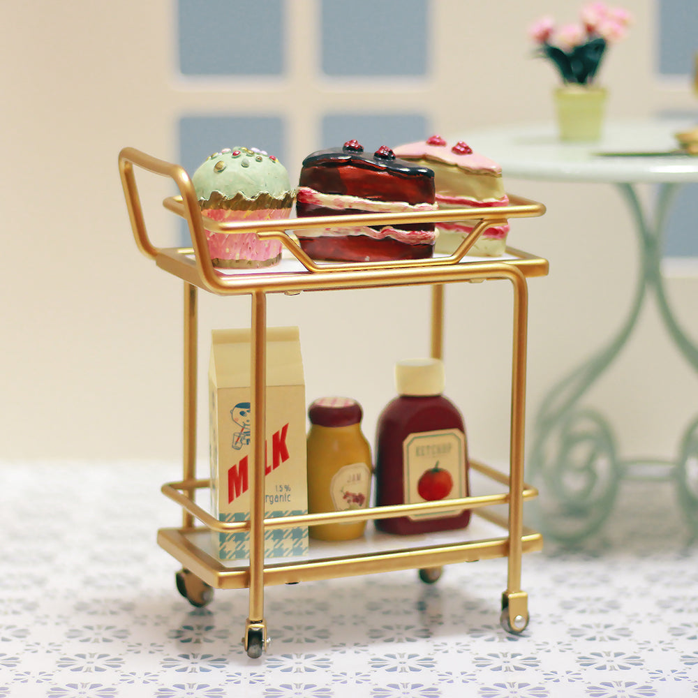 Sweet Trolley Dollhouse - Golden 1/6 Scale Dollhouse Miniature - 1:6 scale miniature trolley in metal, view 2