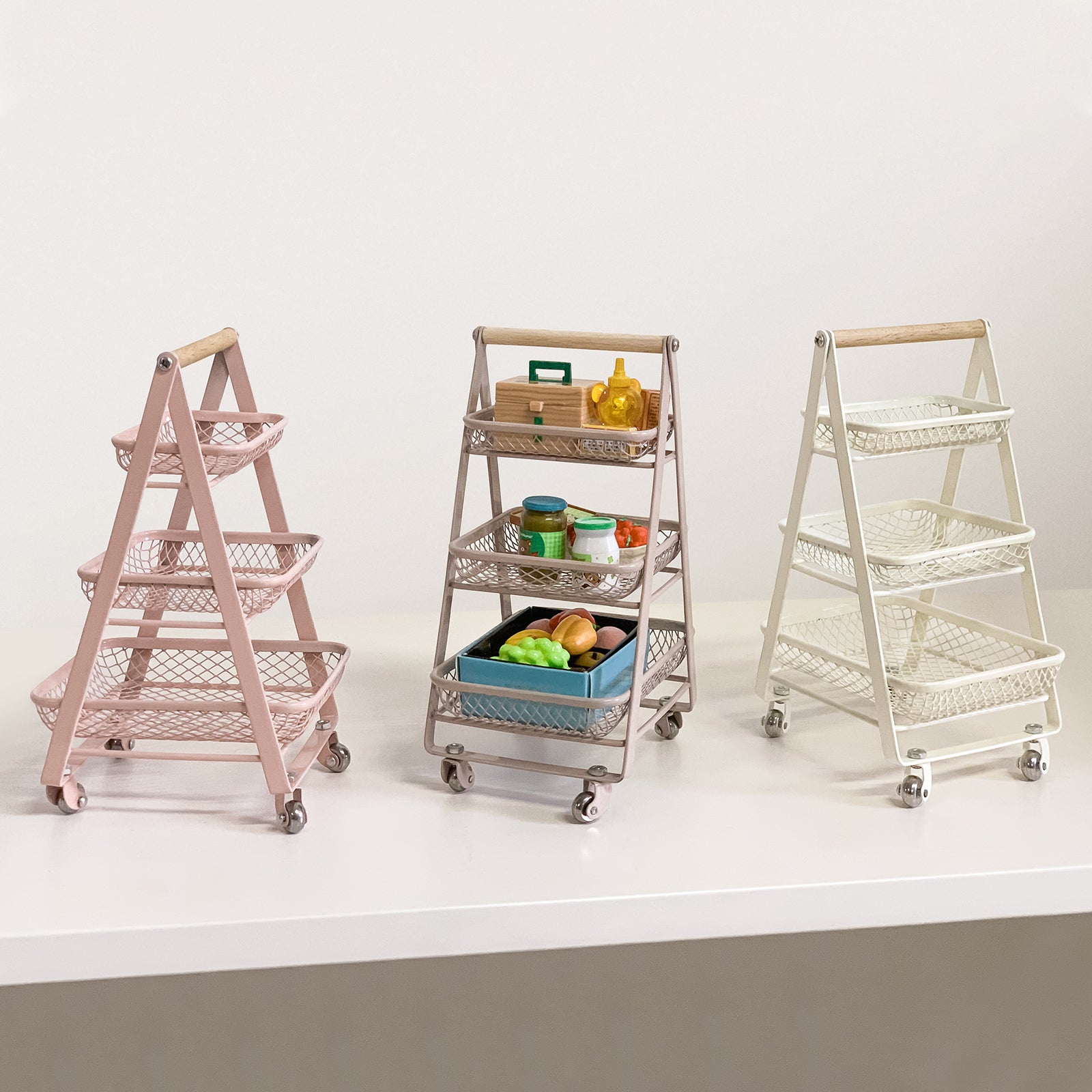 Triple Trolley Dollhouse - Milk Tea 1:6 Scale Dollhouse Miniature - 1:6 scale miniature trolley in metal, wood, view 2