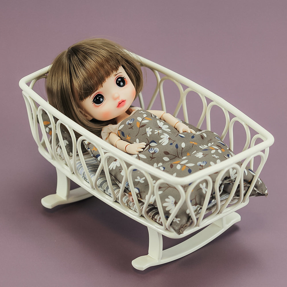 Baby's Cradle Dollhouse-Brown 1/6 Scale For 1/12 Dolls Dollhouse Miniature - 1:6 & 1:12 scale miniature bed in metal, view 2