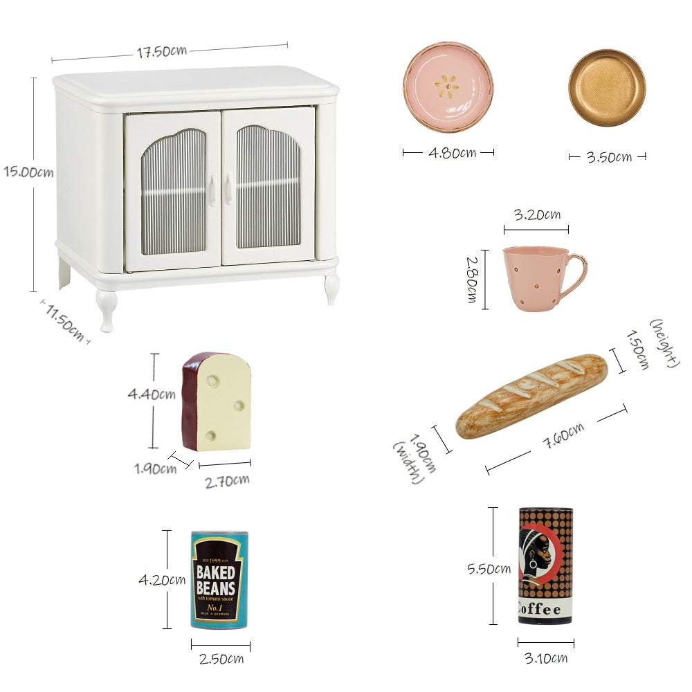 Cupboard Set Dollhouse-1/6 Scale Dollhouse Miniature - 1:6 scale miniature table and chair set in metal, polyresin, view 3