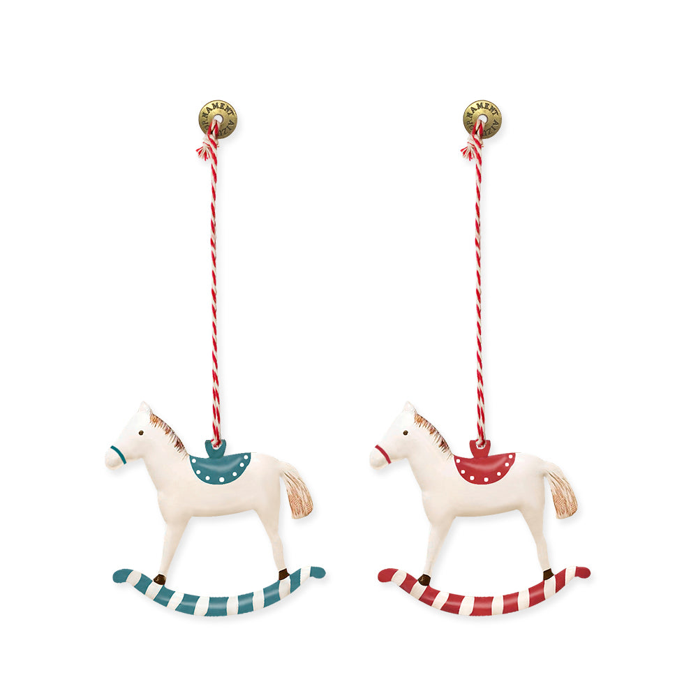 Christmas Ornaments - Rocking Green Horse 1 Piece Metal Double Sided Crafts - miniature metal Christmas ornament in metal