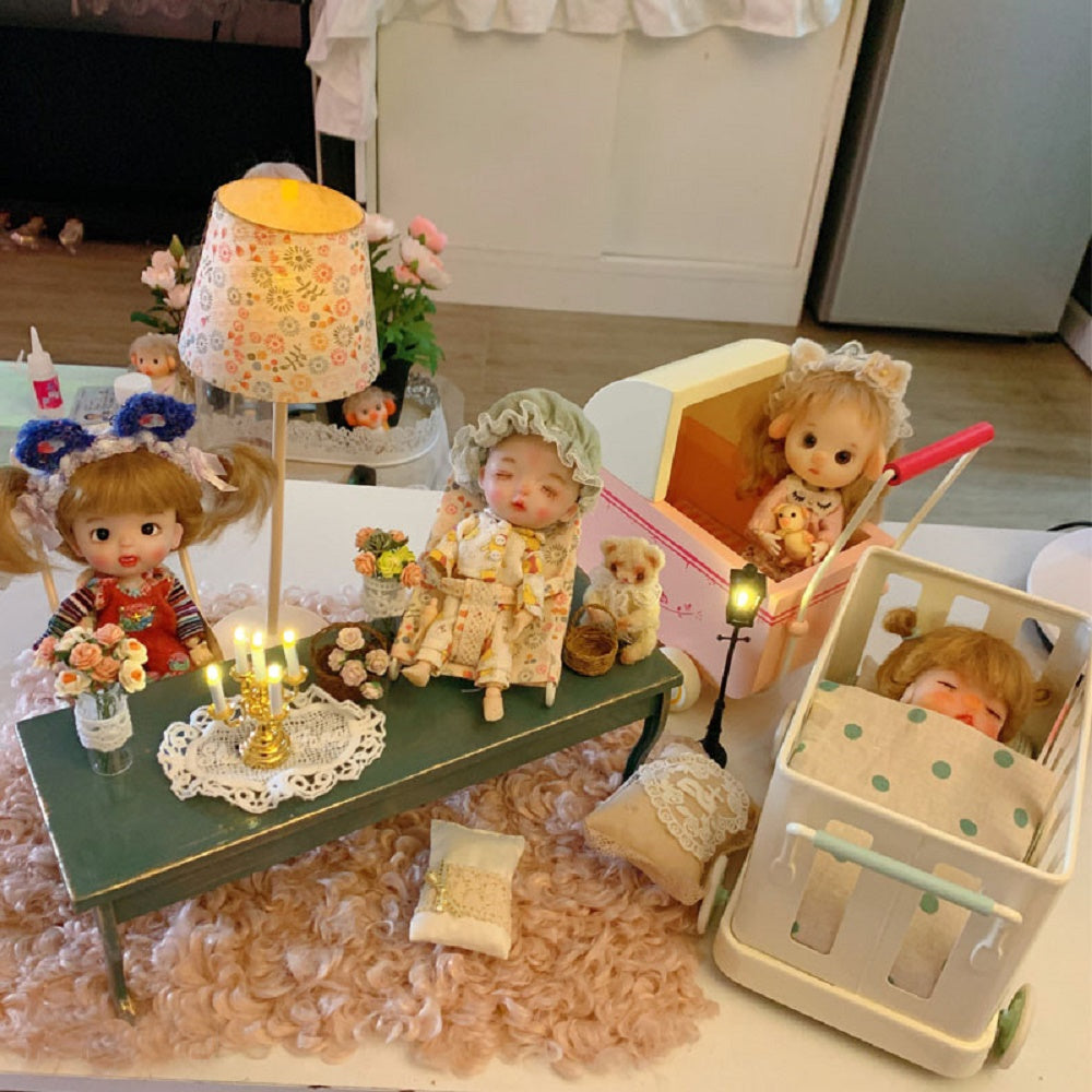 Retro Long Table White Dollhouse -1/12 Scale Dollhouse Miniature