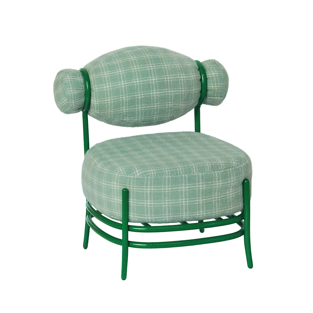 Candy Sofa Dollhouse - Green Checkered 1/6 Scale Dollhouse Miniature - 1:6 scale miniature sofa in metal, fabric