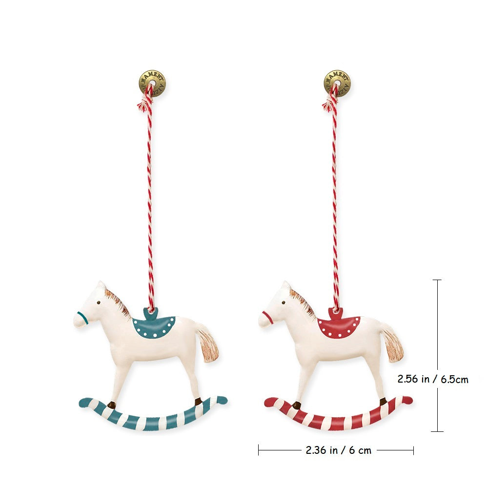 Christmas Ornaments - Rocking Green Horse 1 Piece Metal Double Sided Crafts - miniature metal Christmas ornament in metal