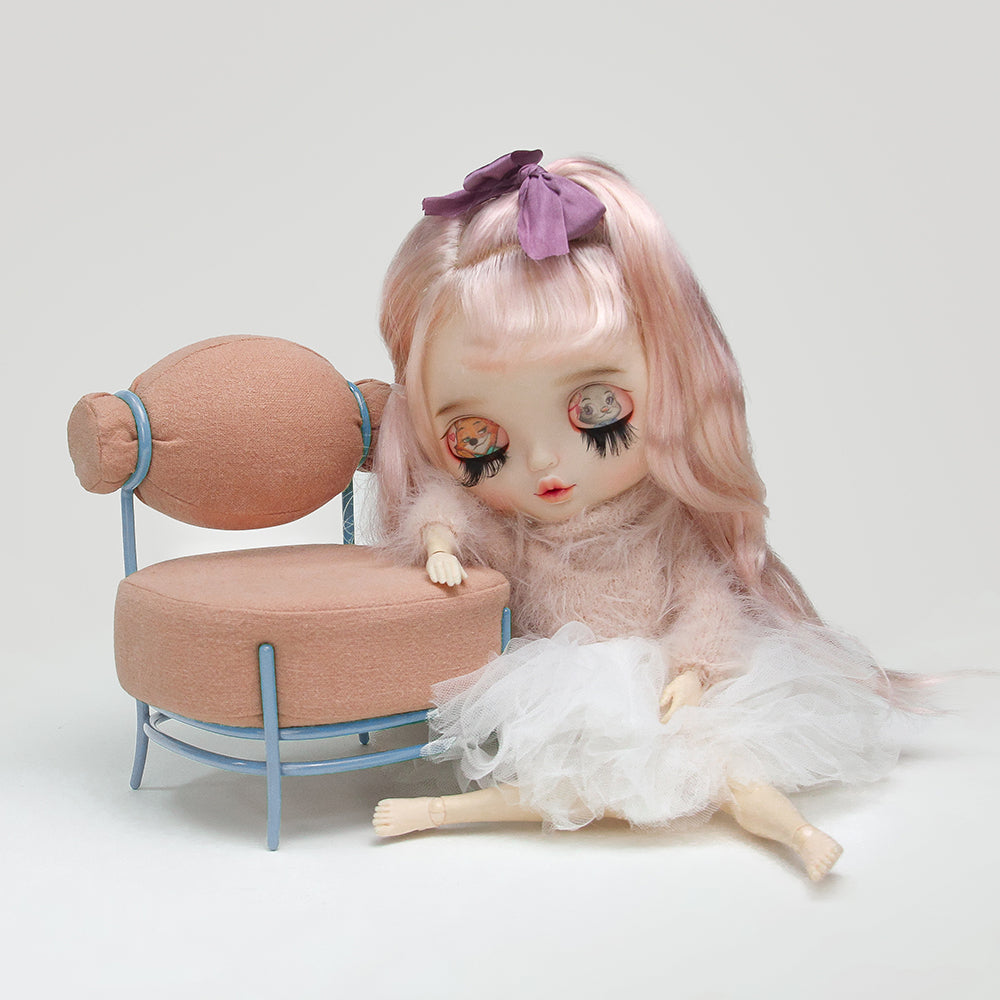 Limited Pink & Blue Candy Sofa - 1/6 Scale Dollhouse Miniature - 1:6 scale miniature sofa in metal, fabric, view 3