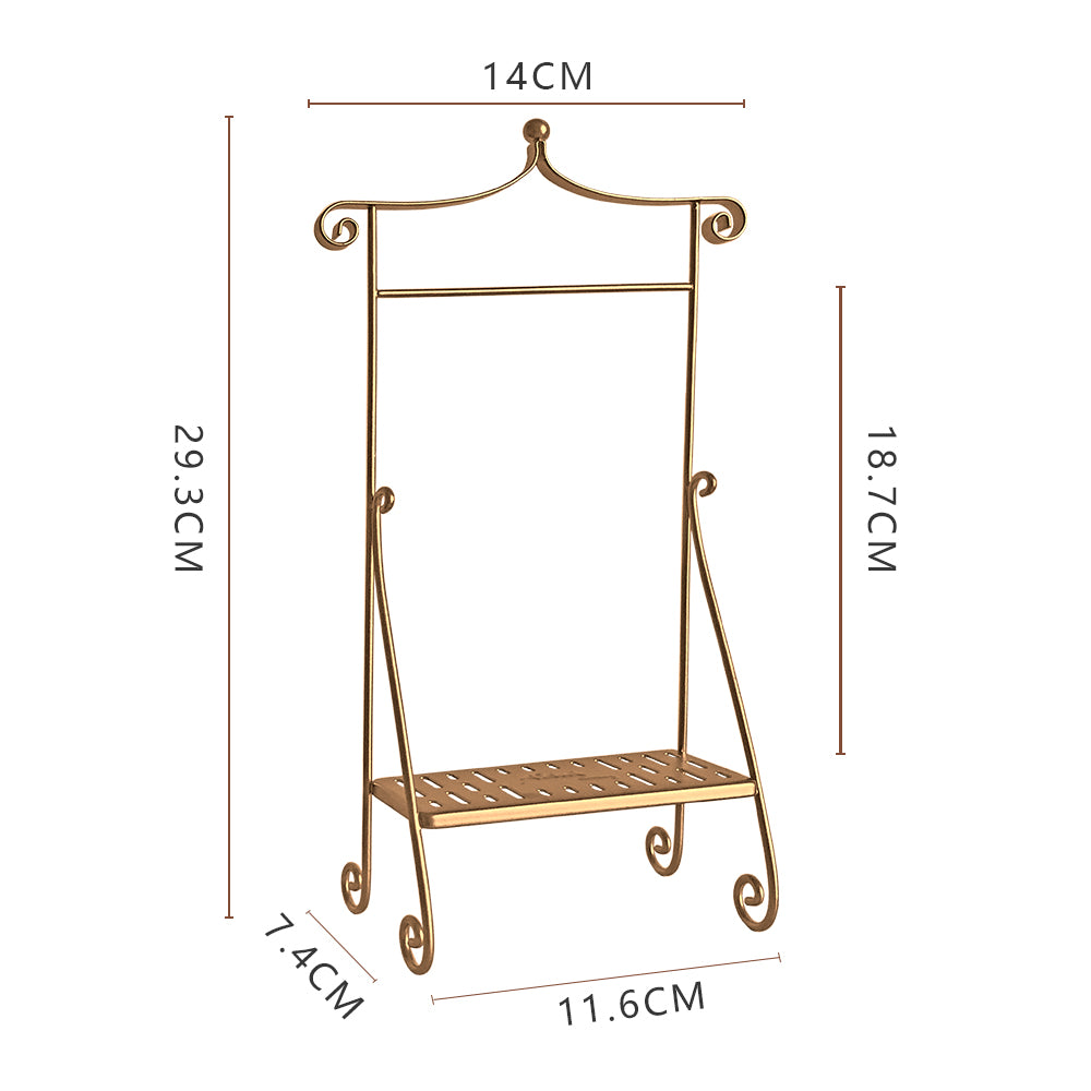1:6 scale gold doll wardrobe rack with hangers for BJD roombox photography