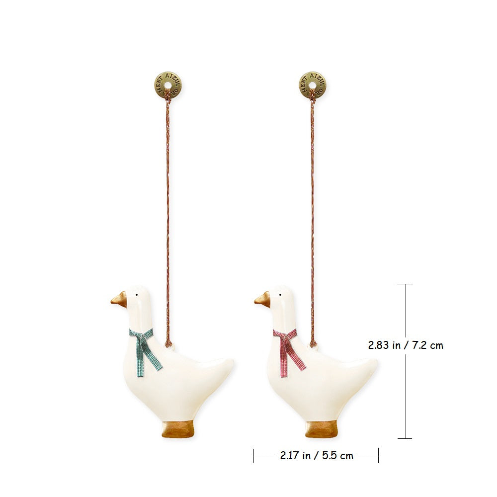 Christmas Ornaments - Goose Set 2 Pcs Metal Double Sided Crafts - miniature metal Christmas ornament in metal, view 3