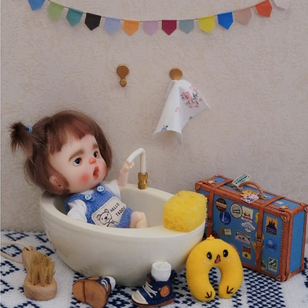 Bathtub And Shower Room Dollhouse - White Water Tap 1/12 Scale Dollhouse Miniature - 1:12 scale miniature clothes rack in