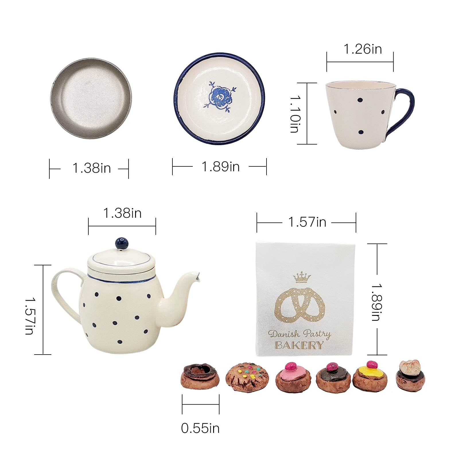 Tea Pot Set 7 Pcs Dollhouse - Aqua 1/6 Scale Dollhouse Miniature - 1:6 scale dollhouse miniature in metal, polyresin, view 3