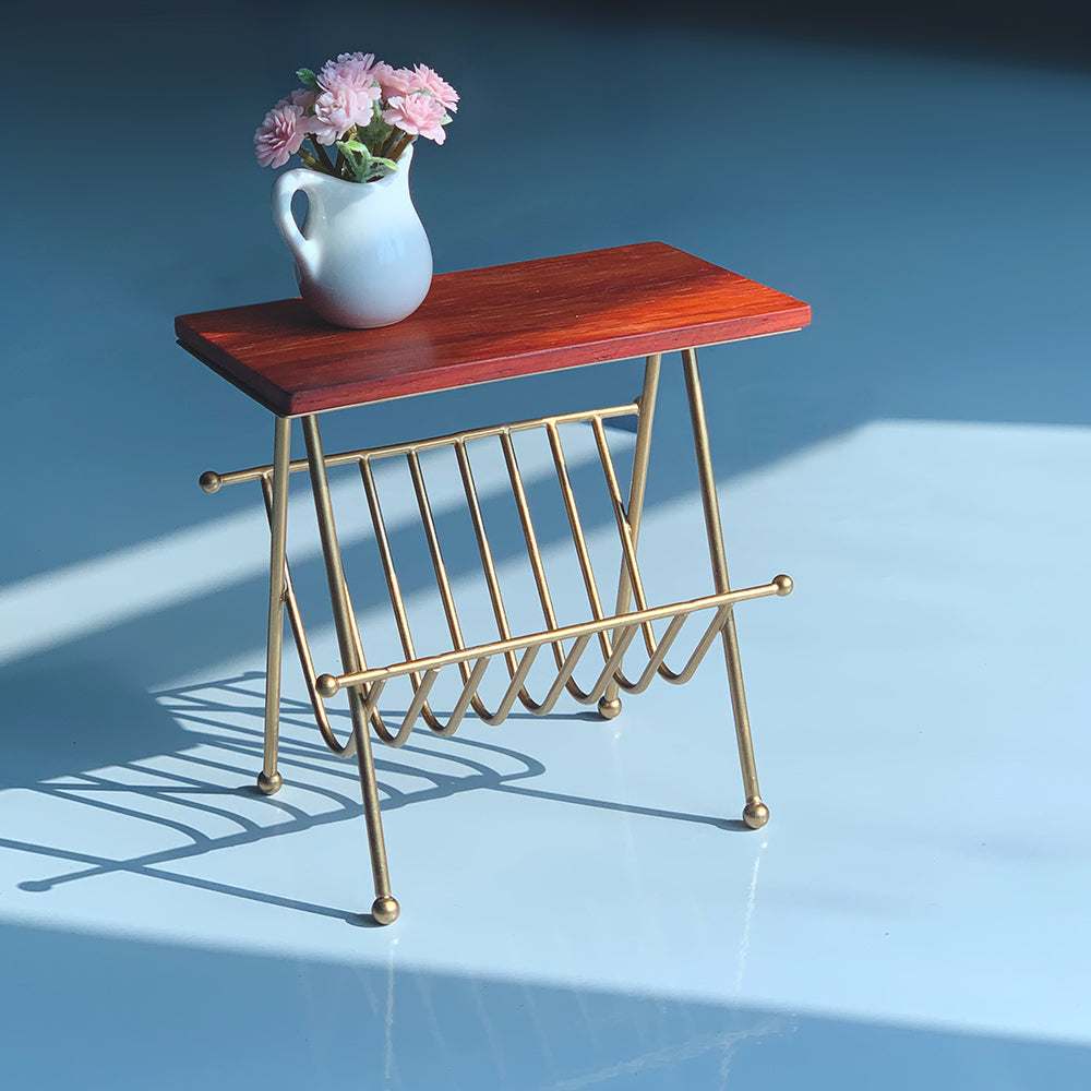 Side Table Dollhouse - Red Padauk Wood 1/6 Scale Dollhouse Miniature - 1:6 scale dollhouse miniature in metal, wood, view 2
