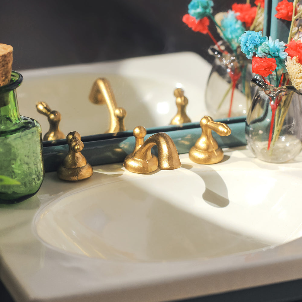 Bathroom Sink Dollhouse -Green 1/12 Scale Dollhouse Miniature - 1:12 scale miniature bathroom furniture in metal, view 5