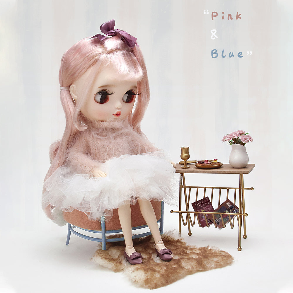 Limited Pink & Blue Candy Sofa - 1/6 Scale Dollhouse Miniature - 1:6 scale miniature sofa in metal, fabric, view 4